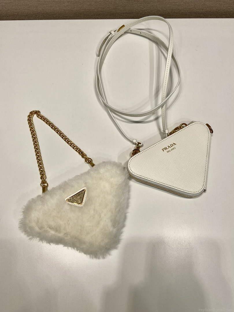 Prada 1NR015 Shearling and Saffiano leather mini-pouch White