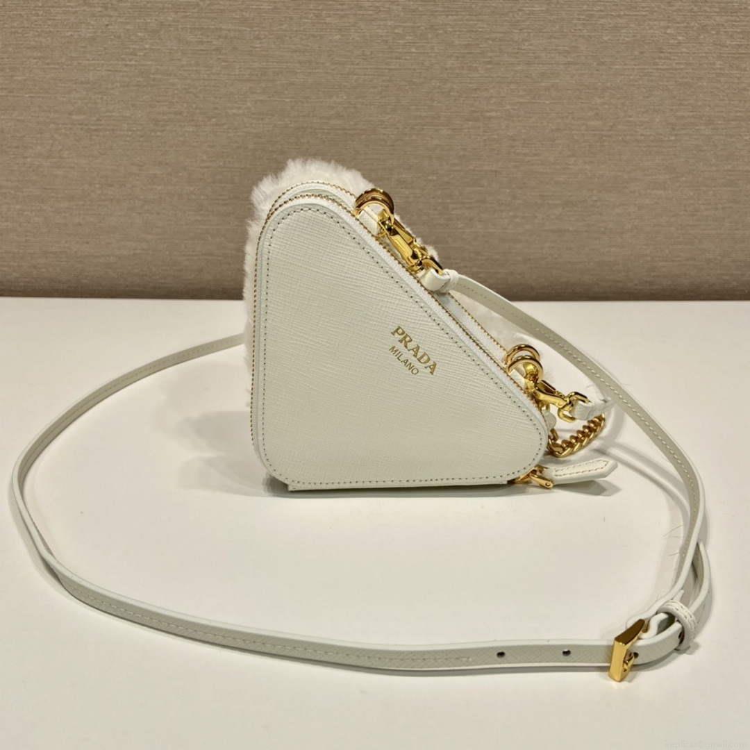 Prada 1NR015 Shearling and Saffiano leather mini-pouch White
