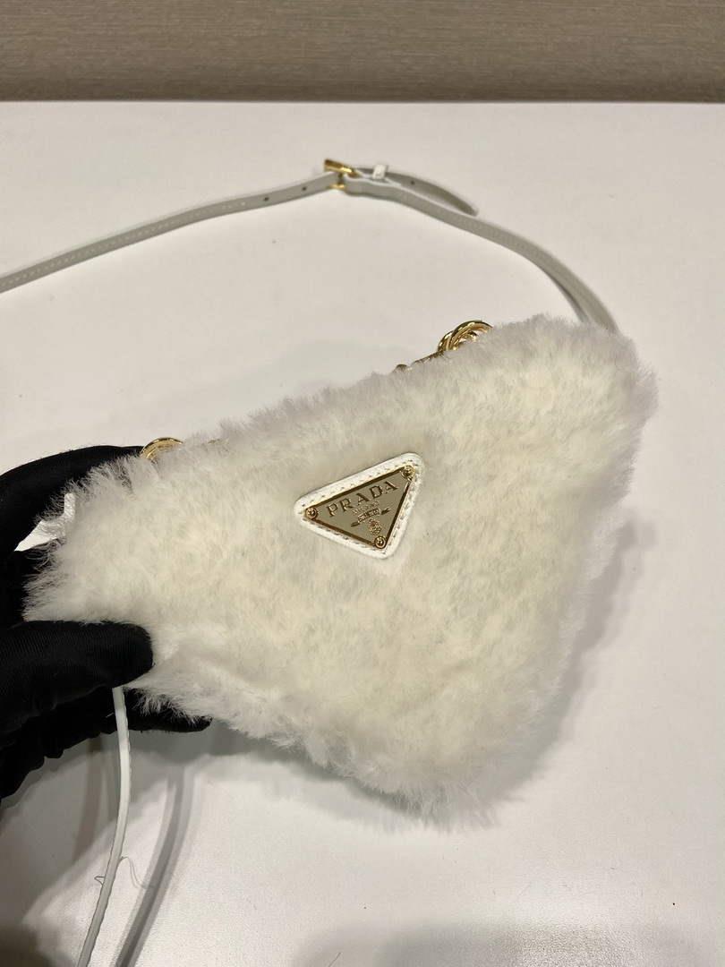Prada 1NR015 Shearling and Saffiano leather mini-pouch White