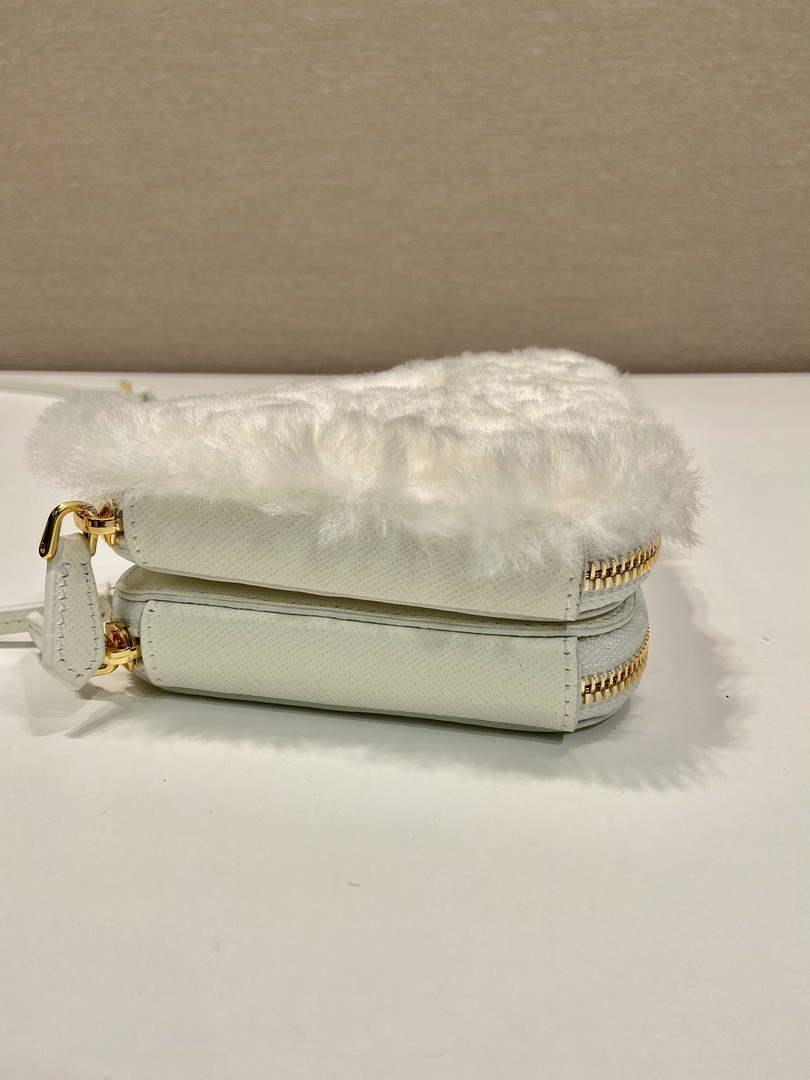 Prada 1NR015 Shearling and Saffiano leather mini-pouch White