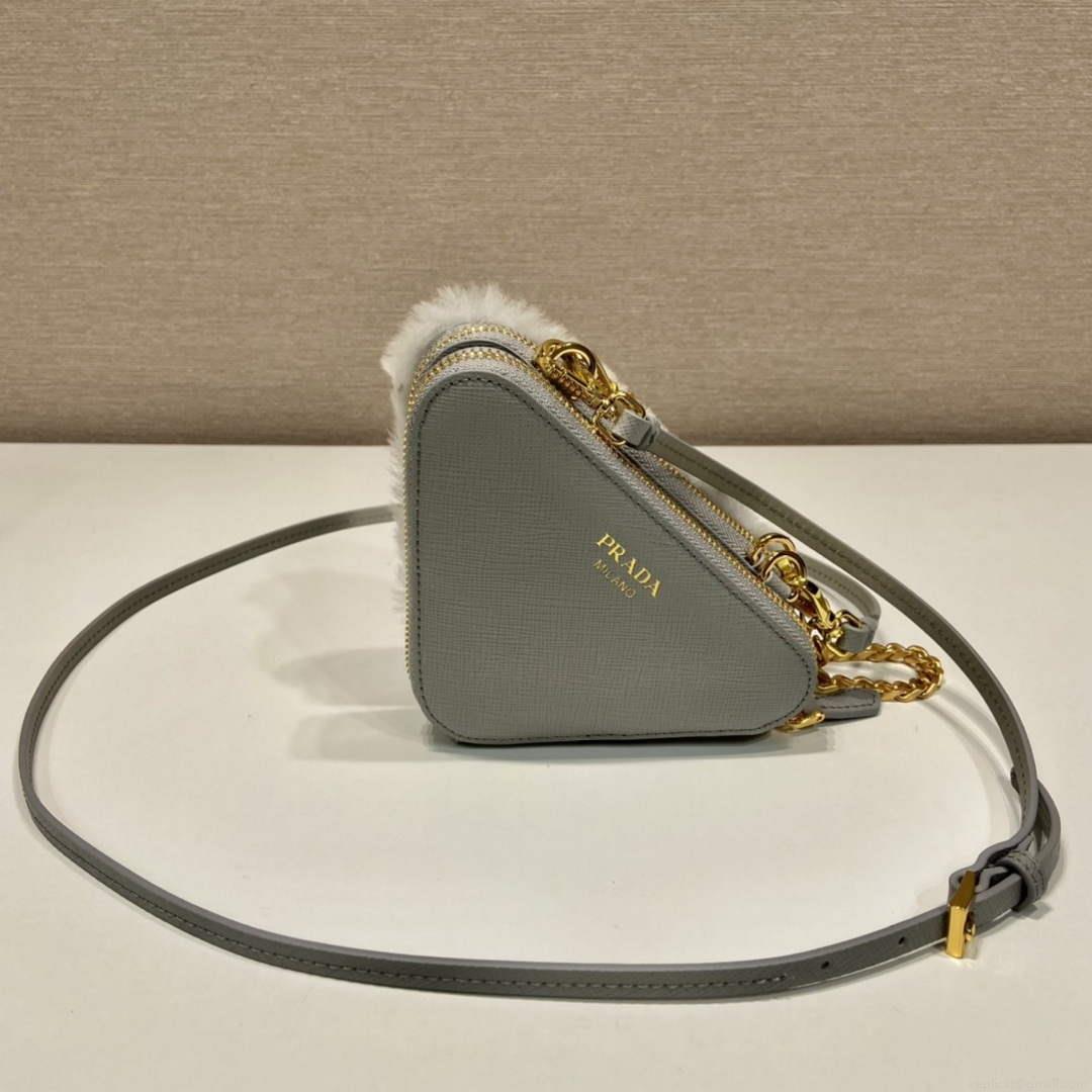 Prada 1NR015 Shearling and Saffiano leather mini-pouch Cornflower