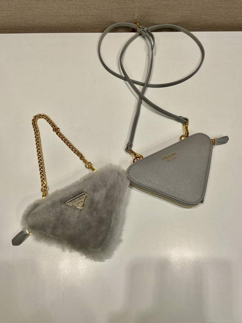 Prada 1NR015 Shearling and Saffiano leather mini-pouch Cornflower