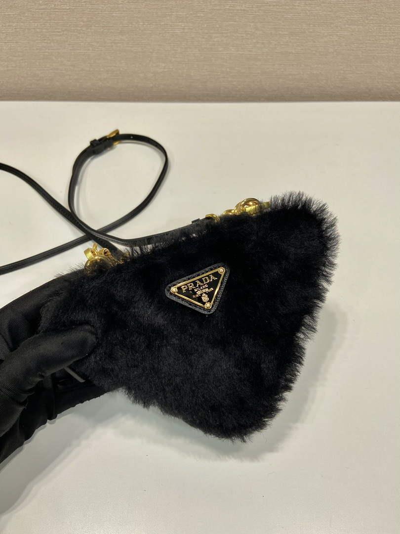 Prada 1NR015 Shearling and Saffiano leather mini-pouch Black