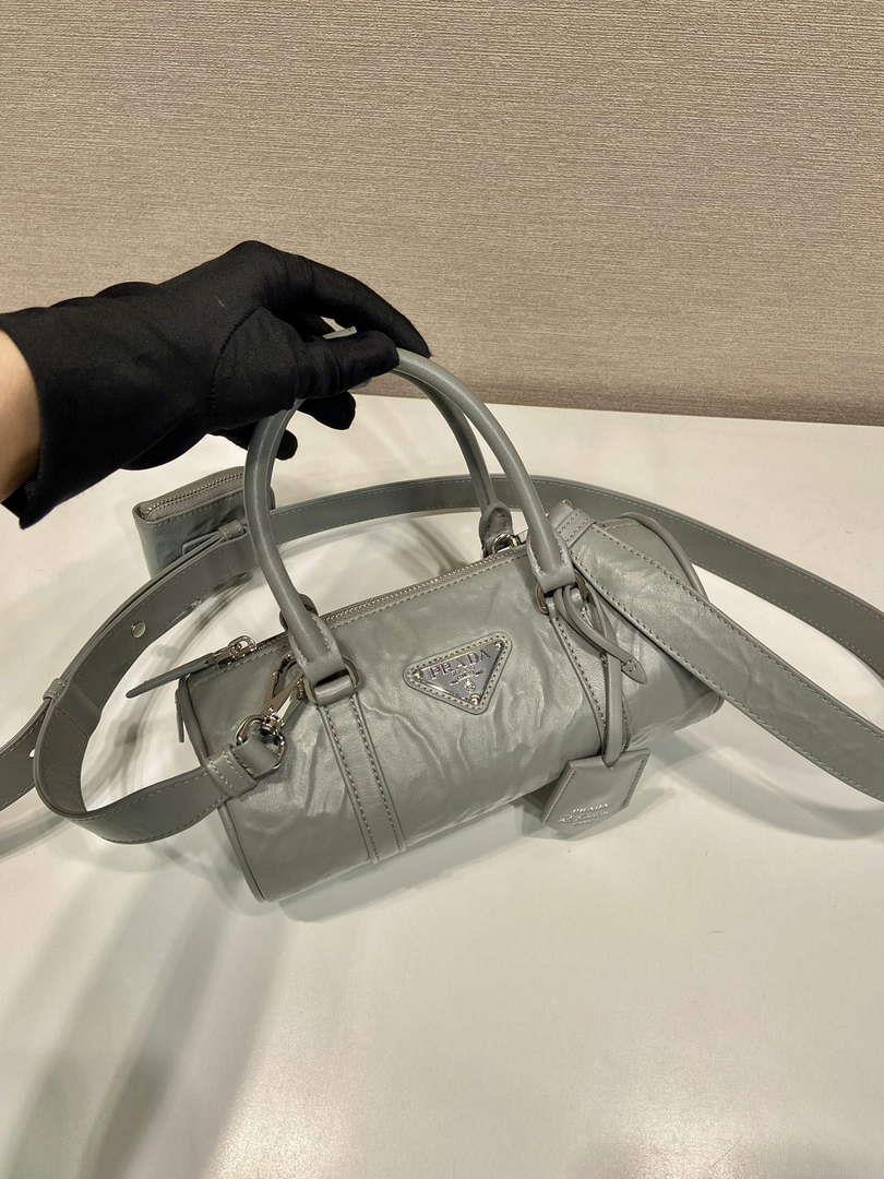 Prada 1BA389 Antique Nappa Leather Handbag Gray