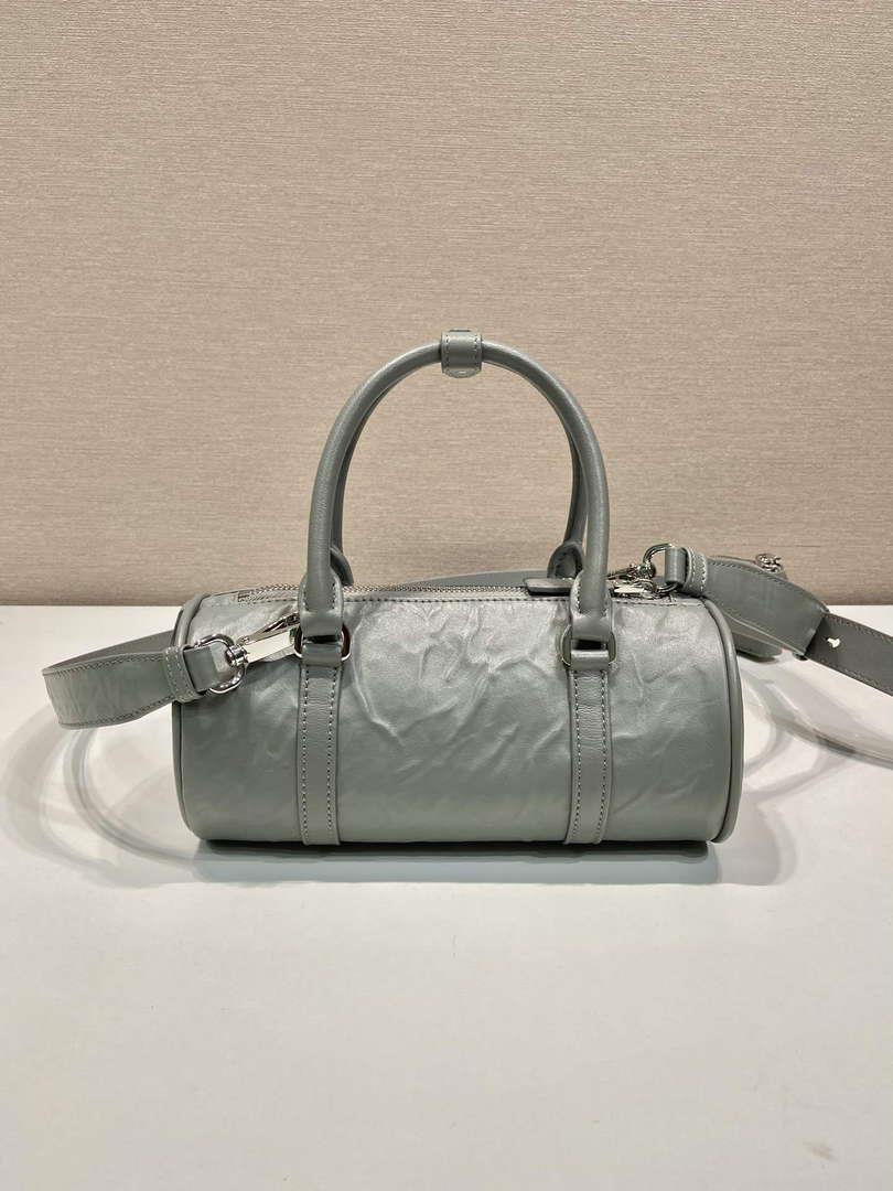 Prada 1BA389 Antique Nappa Leather Handbag Gray