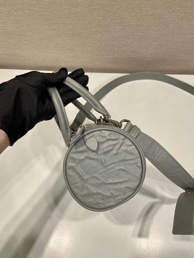 Prada 1BA389 Antique Nappa Leather Handbag Gray