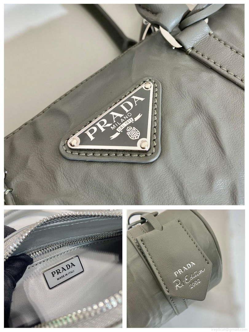 Prada 1BA389 Antique Nappa Leather Handbag Gray