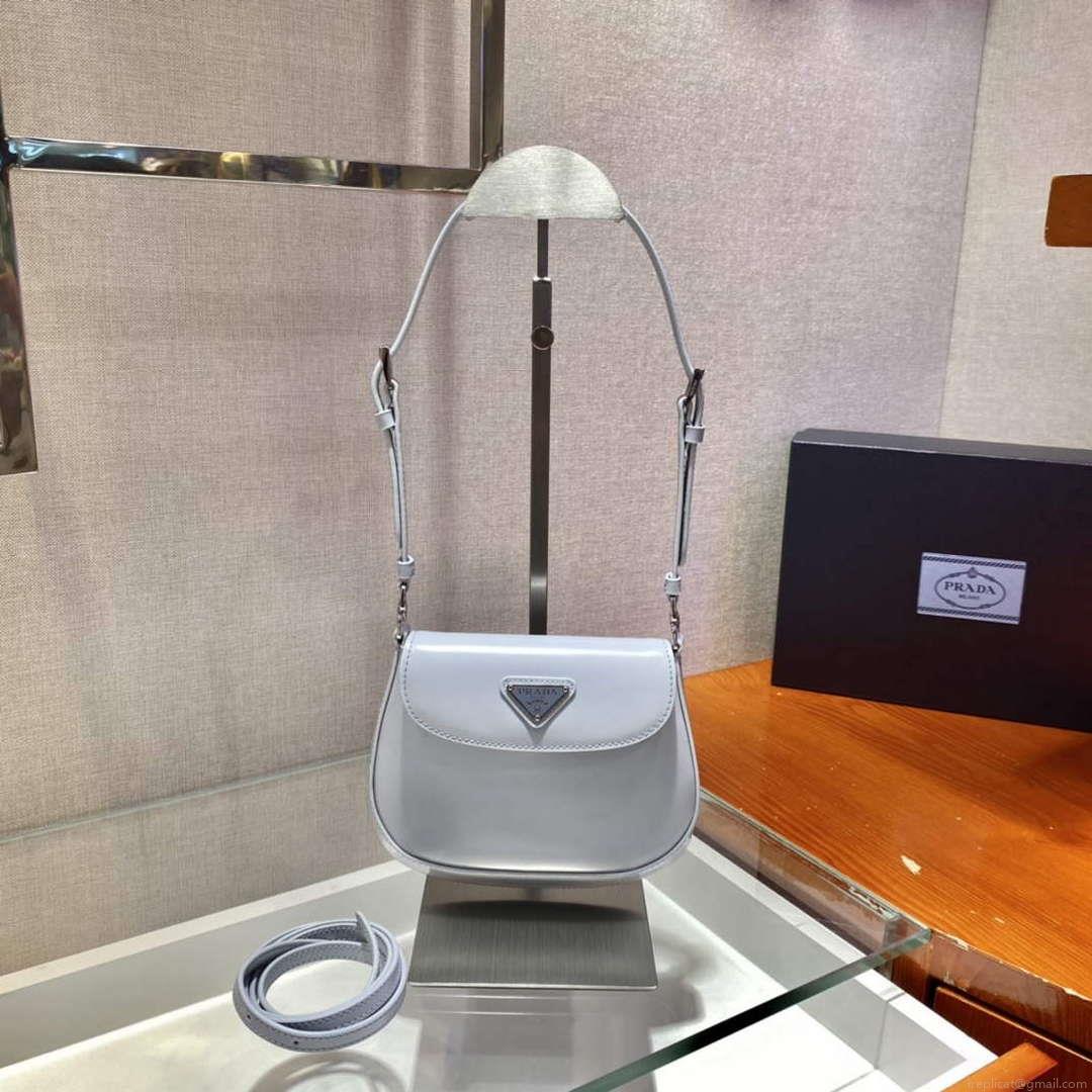 Prada 1BH188 Prada Cleo Brushed Leather Mini Bag Light blue