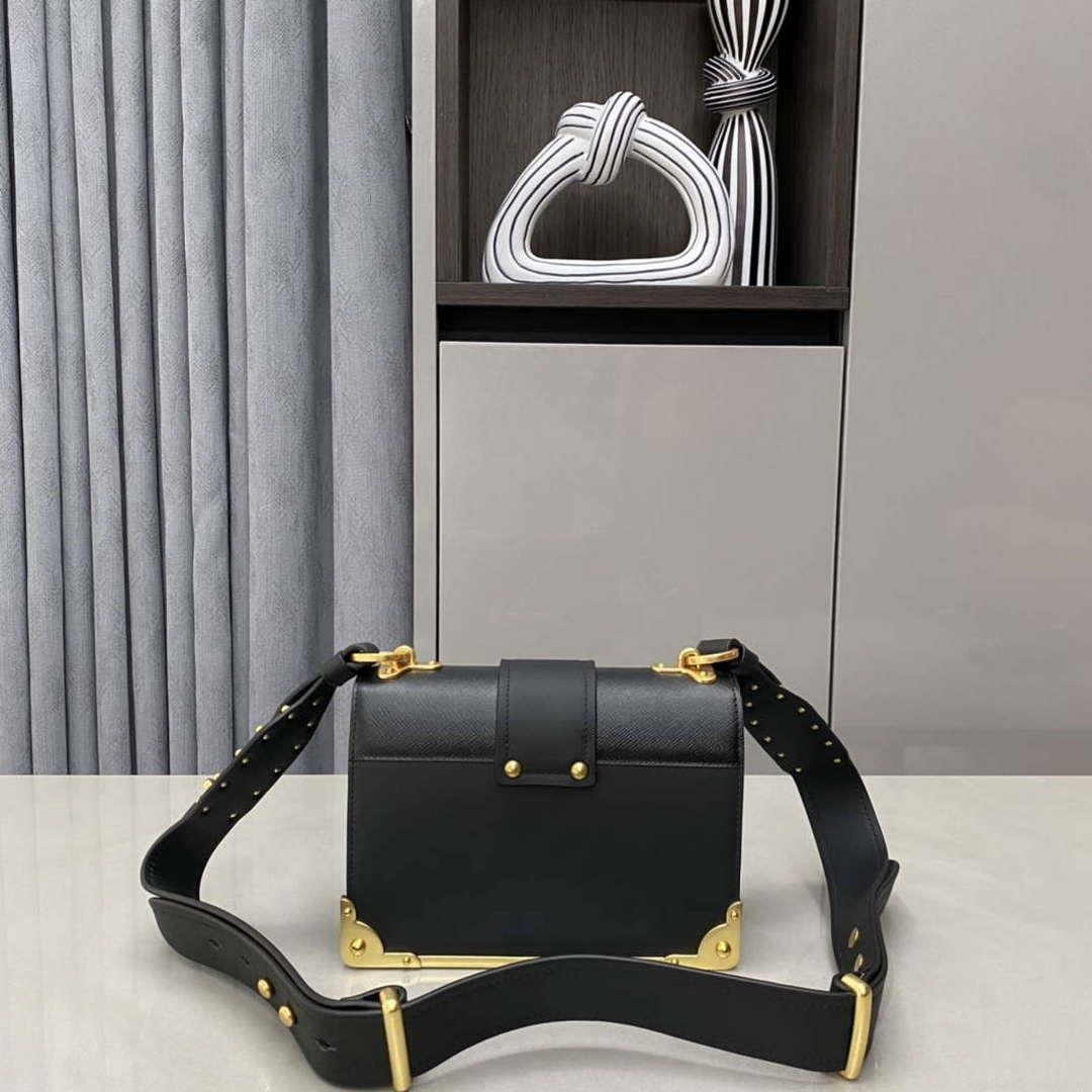 Prada 1BD045 Prada Cahier Leather Bag Black