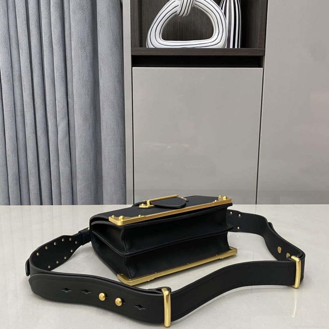 Prada 1BD045 Prada Cahier Leather Bag Black