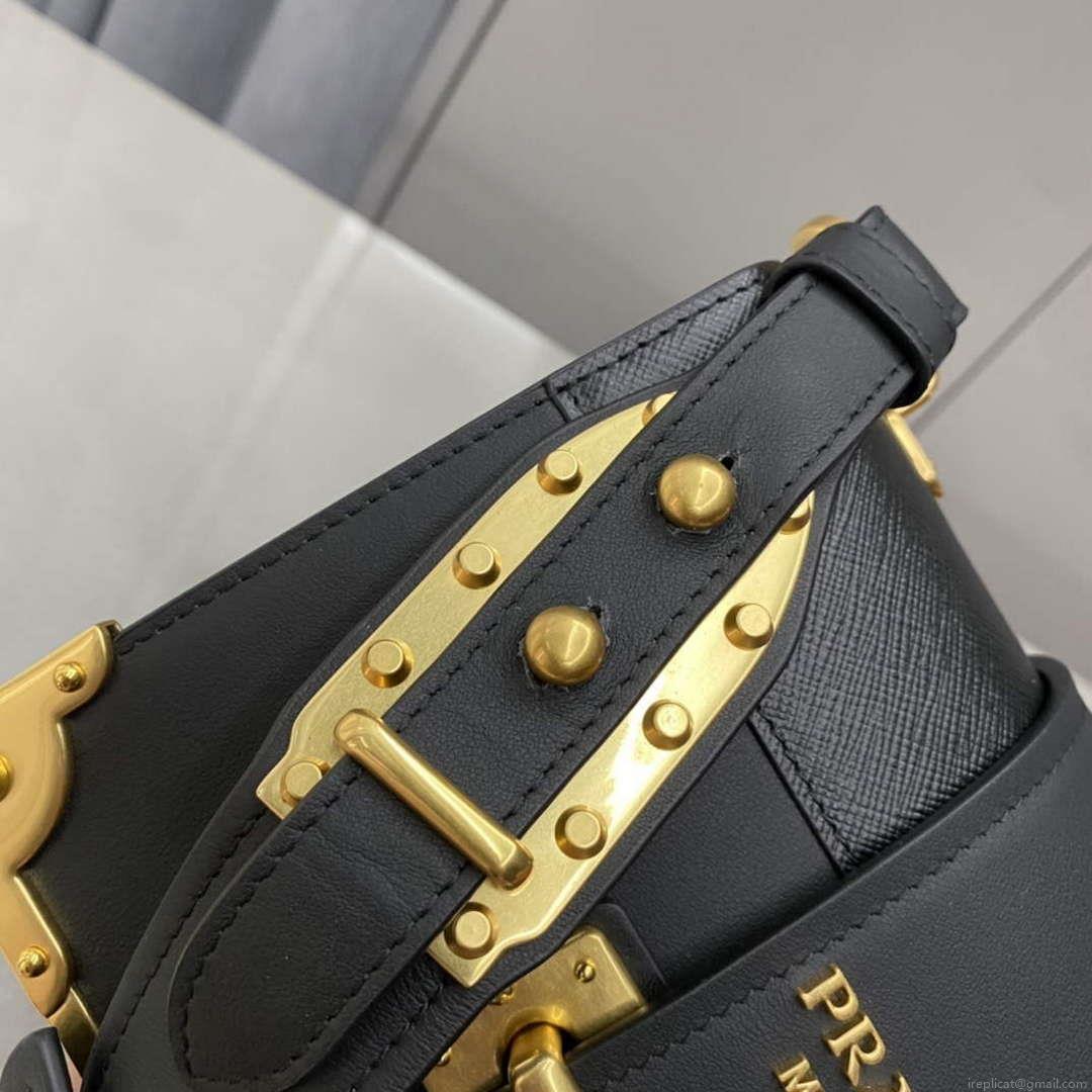 Prada 1BD045 Prada Cahier Leather Bag Black