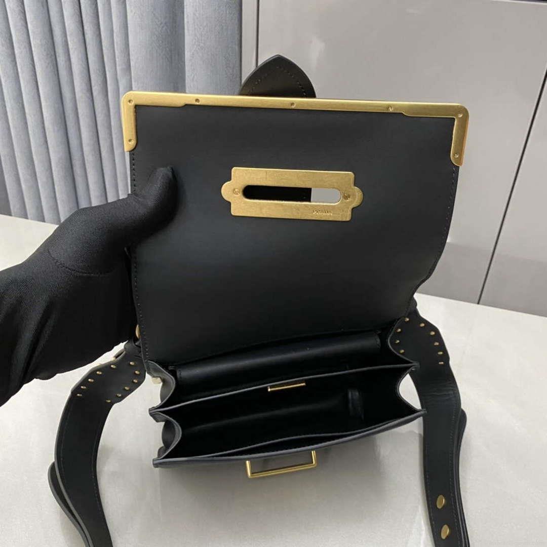 Prada 1BD045 Prada Cahier Leather Bag Black