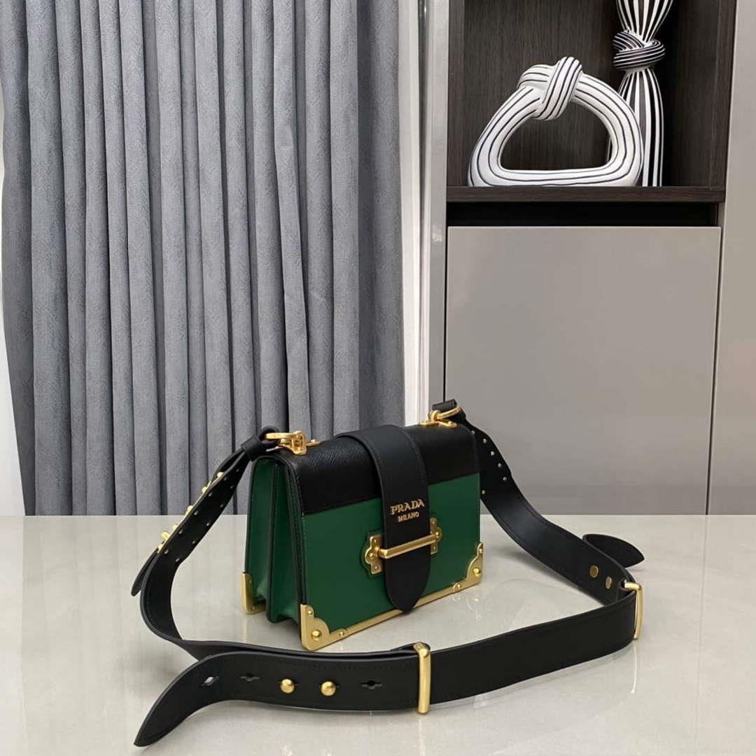 Prada 1BD045 Prada Cahier Leather Bag Green
