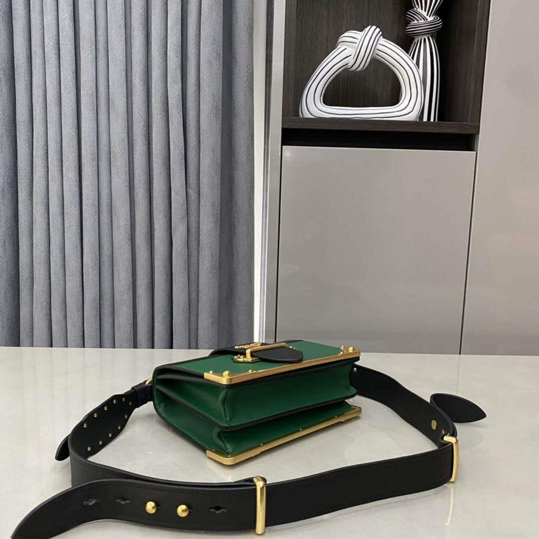 Prada 1BD045 Prada Cahier Leather Bag Green