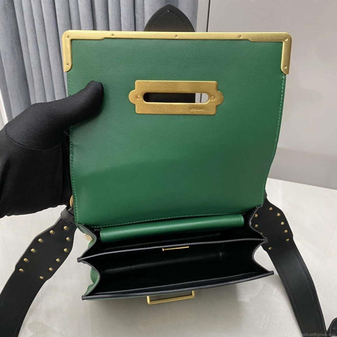 Prada 1BD045 Prada Cahier Leather Bag Green
