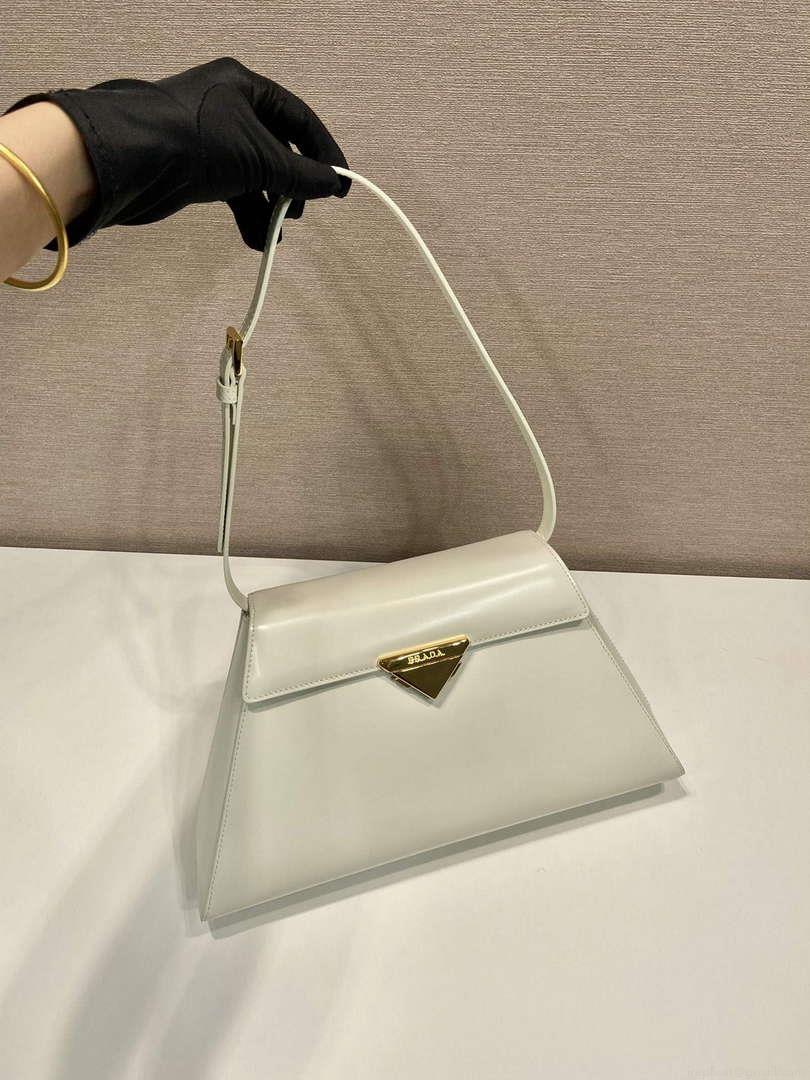 Prada 1BD343 Medium Brushed Leather Handbag White