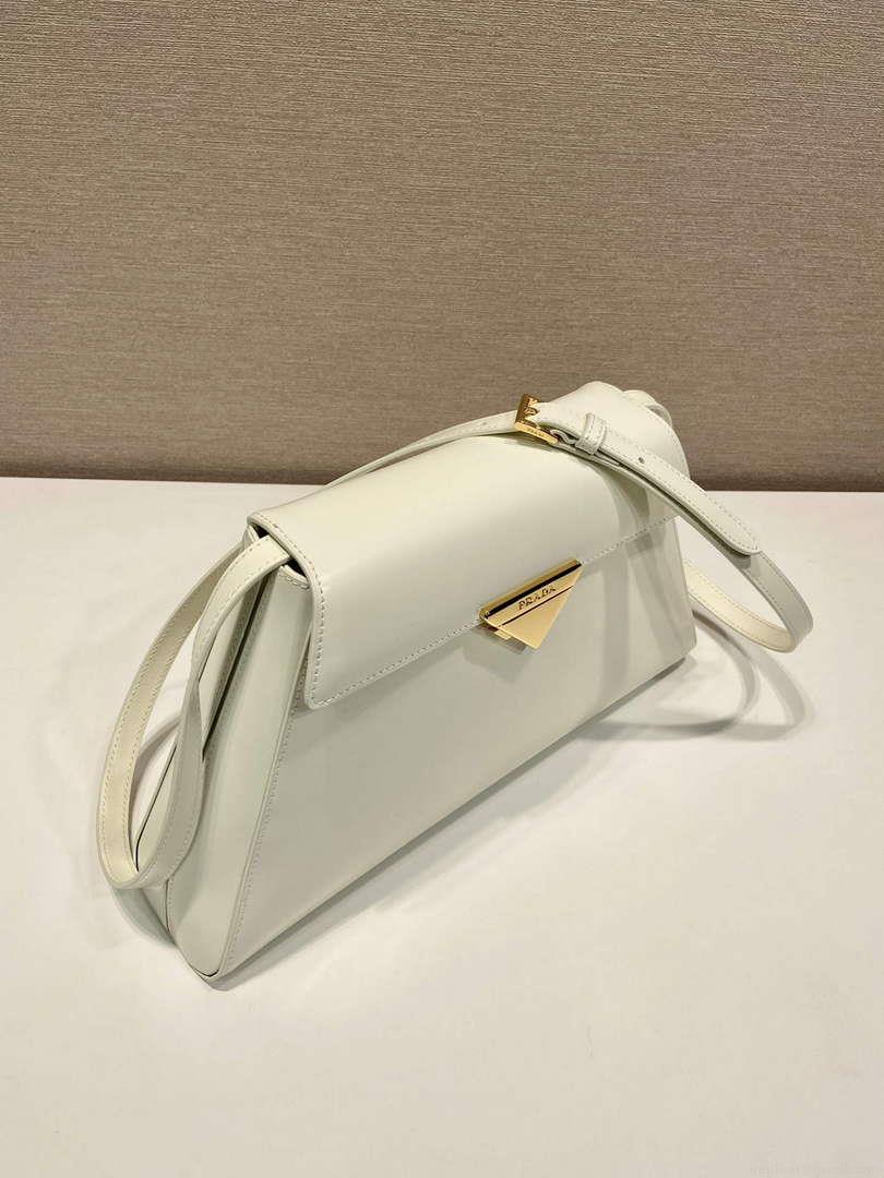 Prada 1BD343 Medium Brushed Leather Handbag White