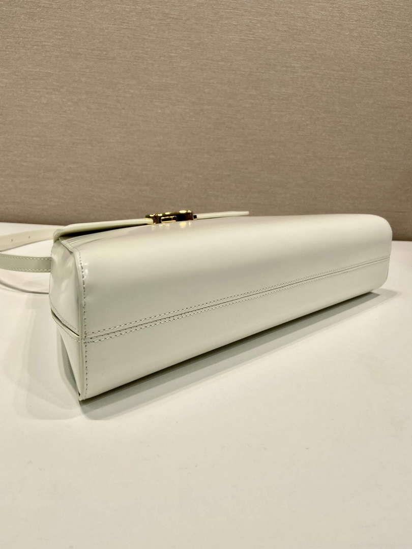 Prada 1BD343 Medium Brushed Leather Handbag White