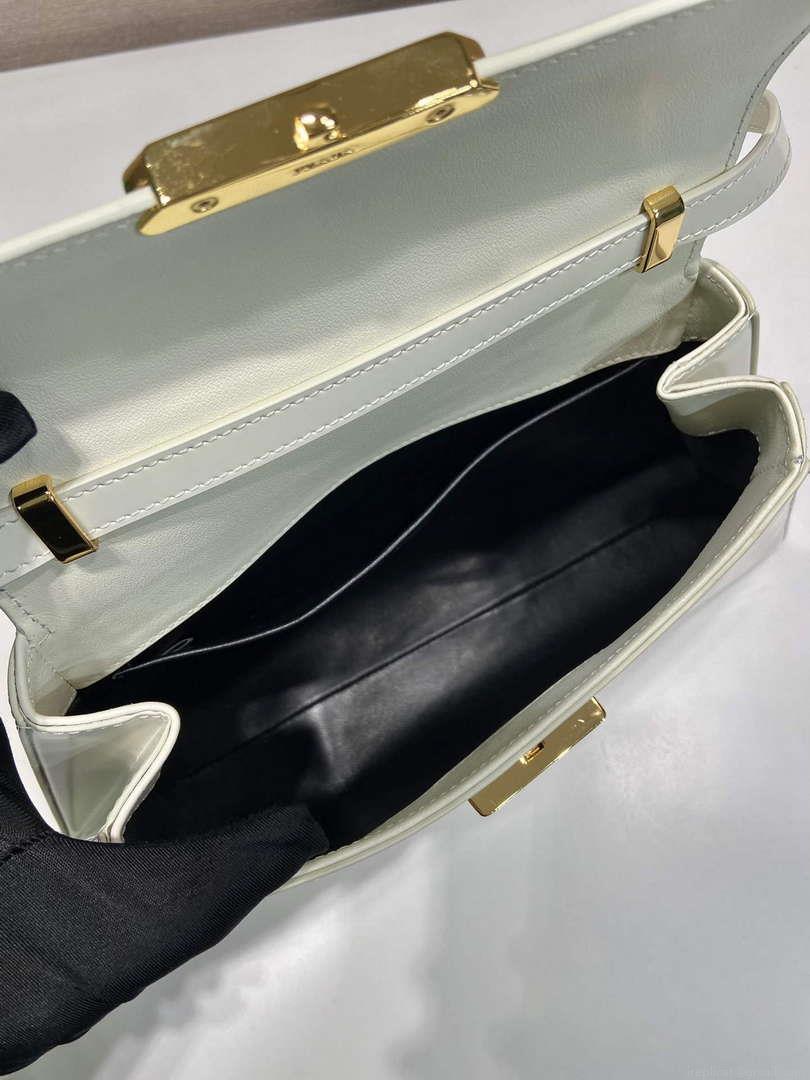 Prada 1BD343 Medium Brushed Leather Handbag White