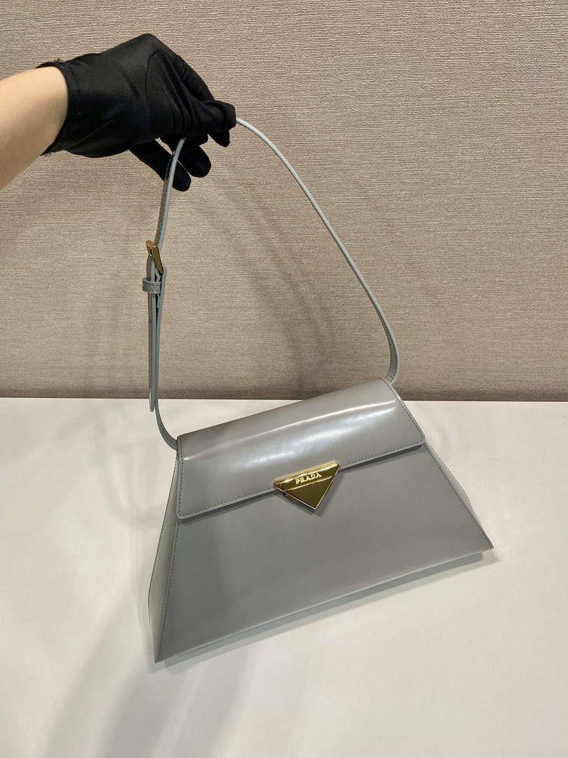 Prada 1BD343 Medium Brushed Leather Handbag Grey
