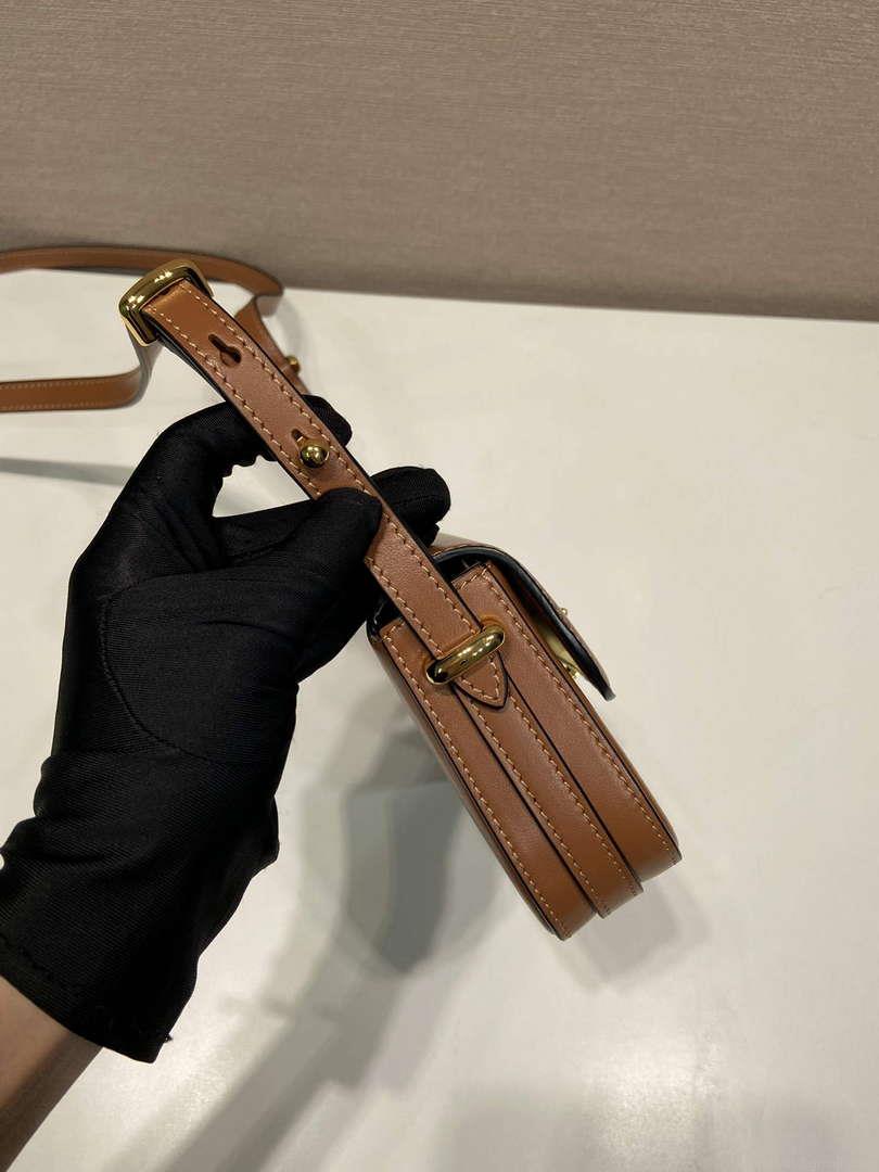 Prada 1BD339 Leather Shoulder Bag Cognac