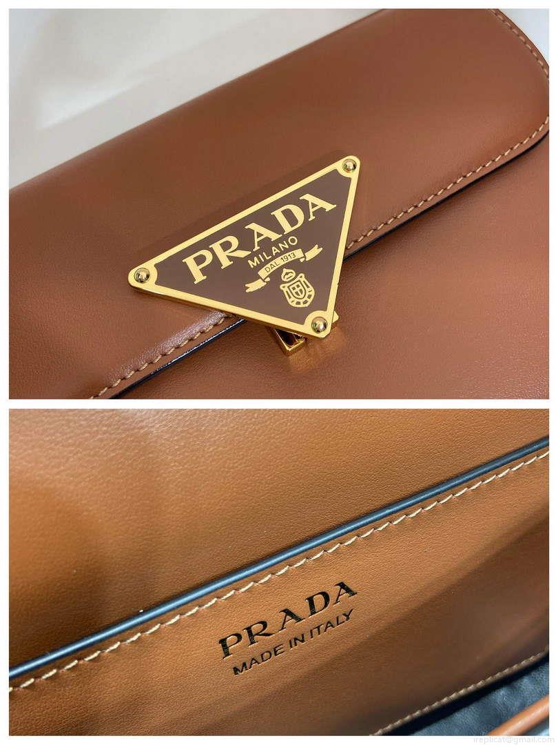 Prada 1BD339 Leather Shoulder Bag Cognac