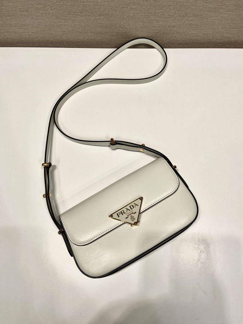 Prada 1BD339 Leather Shoulder Bag White
