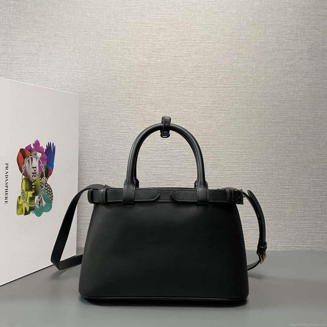 Prada 1BA418 Small Leather Handbag With Belt Black