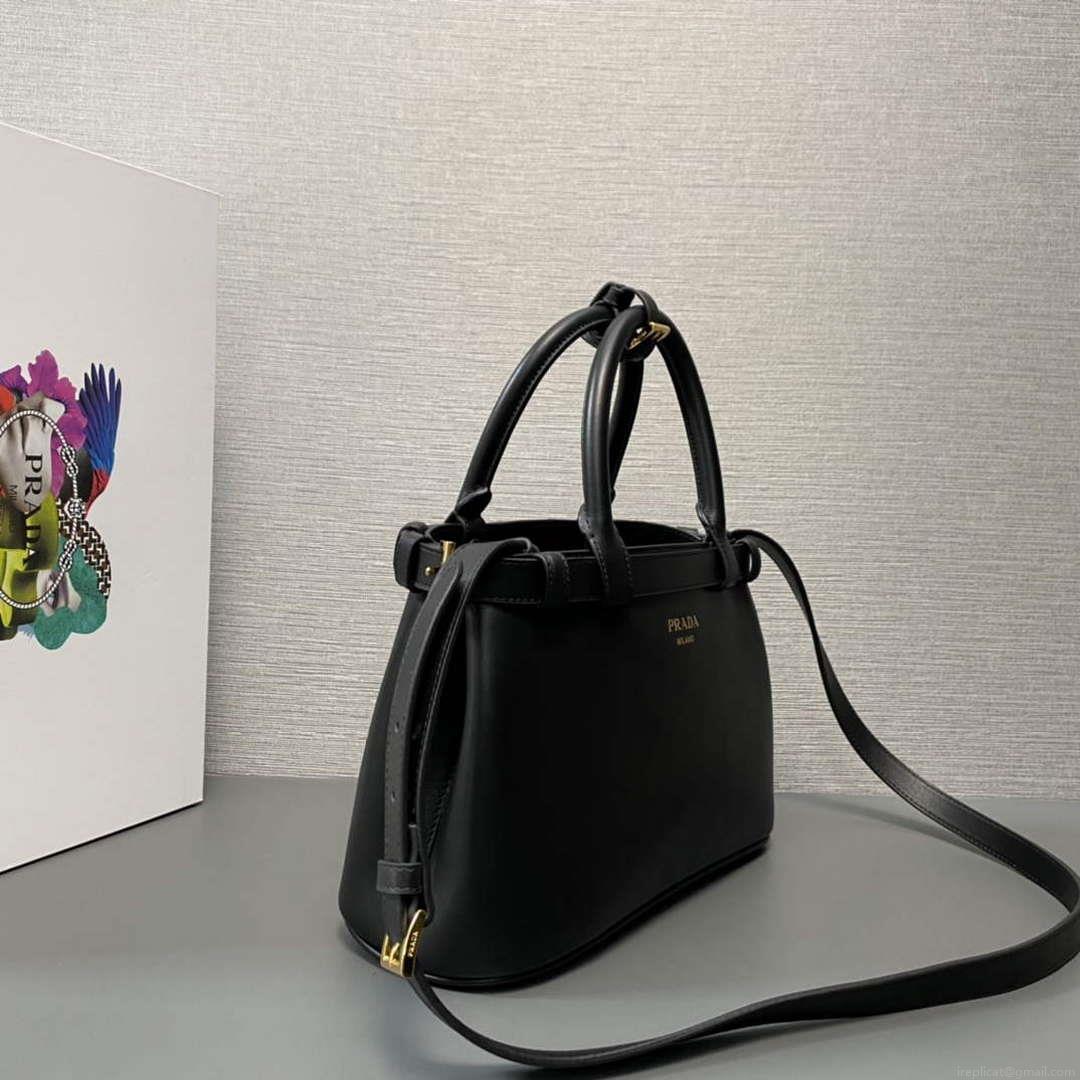 Prada 1BA418 Small Leather Handbag With Belt Black