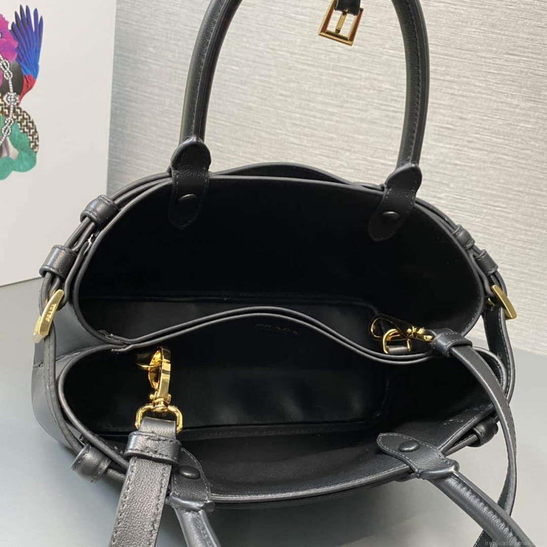 Prada 1BA418 Small Leather Handbag With Belt Black