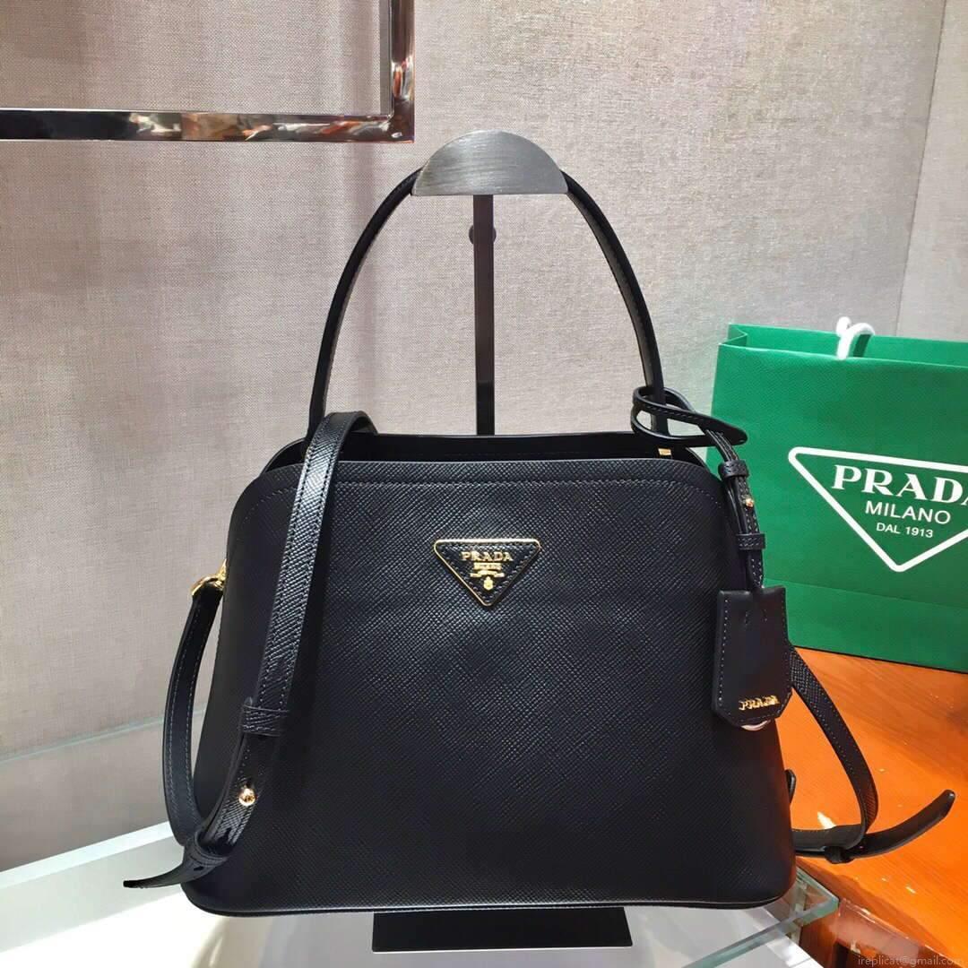 Prada 1BA282 Medium Saffiano Leather Prada Matinee Bag Black