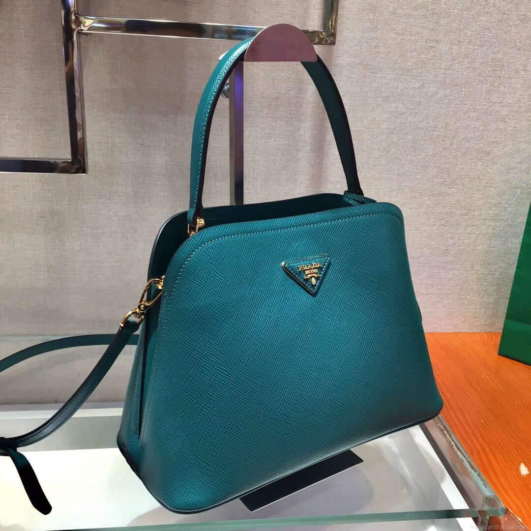 Prada 1BA282 Medium Saffiano Leather Prada Matinee Bag Blue