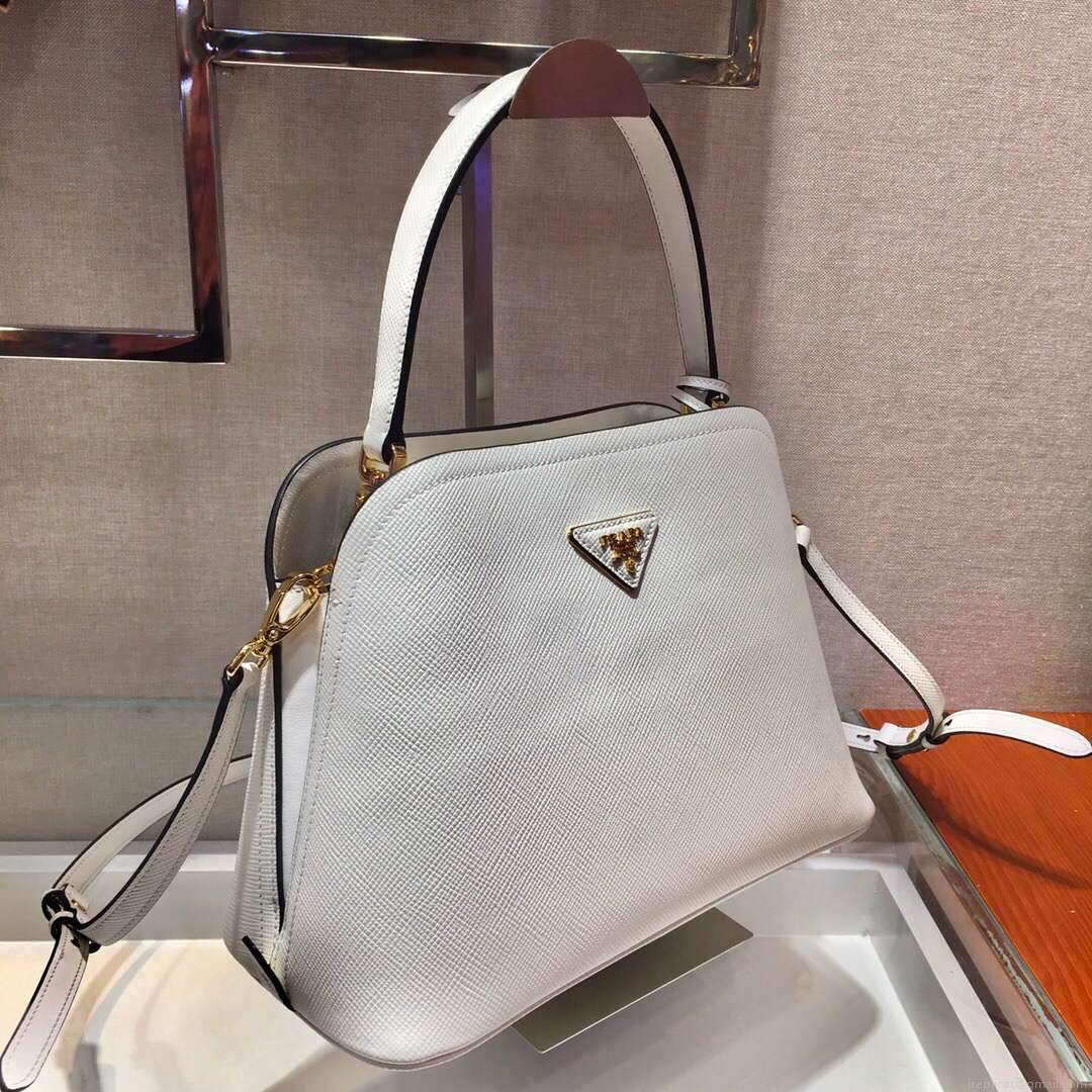 Prada 1BA282 Medium Saffiano Leather Prada Matinee Bag White