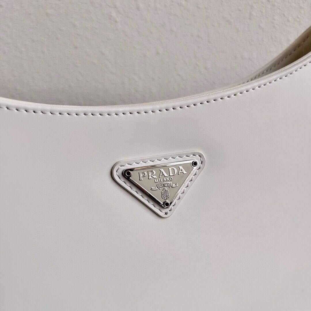 Prada 1BC499 Prada Cleo Brushed Leather Shoulder Bag in White
