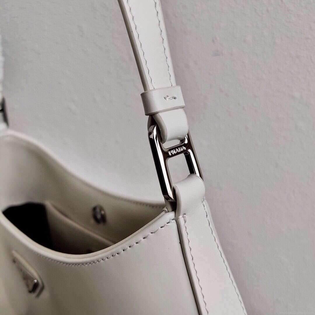 Prada 1BC499 Prada Cleo Brushed Leather Shoulder Bag in White