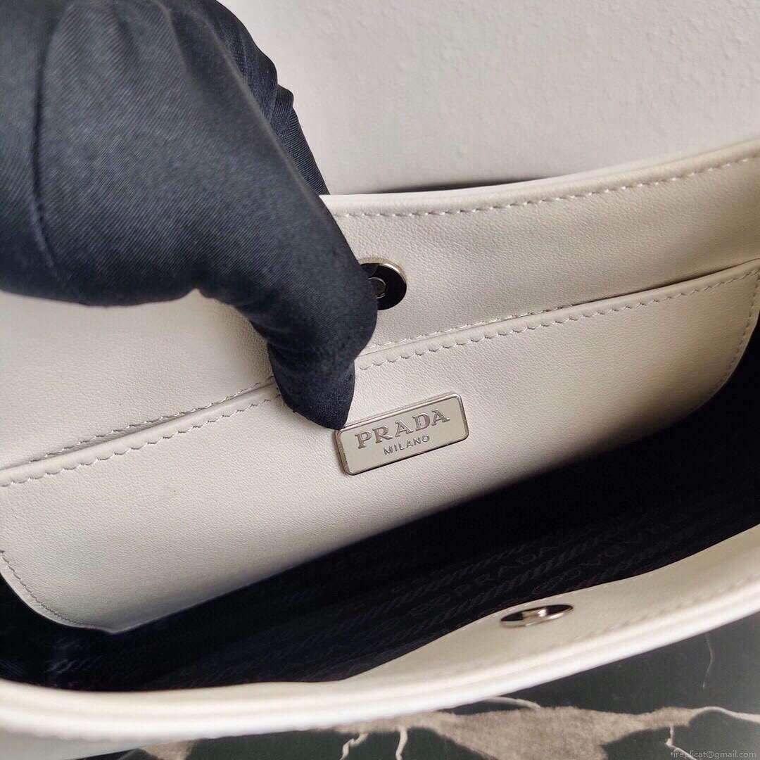 Prada 1BC499 Prada Cleo Brushed Leather Shoulder Bag in White