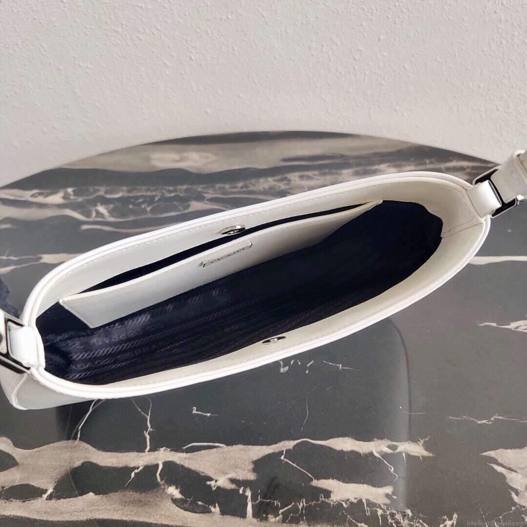 Prada 1BC499 Prada Cleo Brushed Leather Shoulder Bag in White