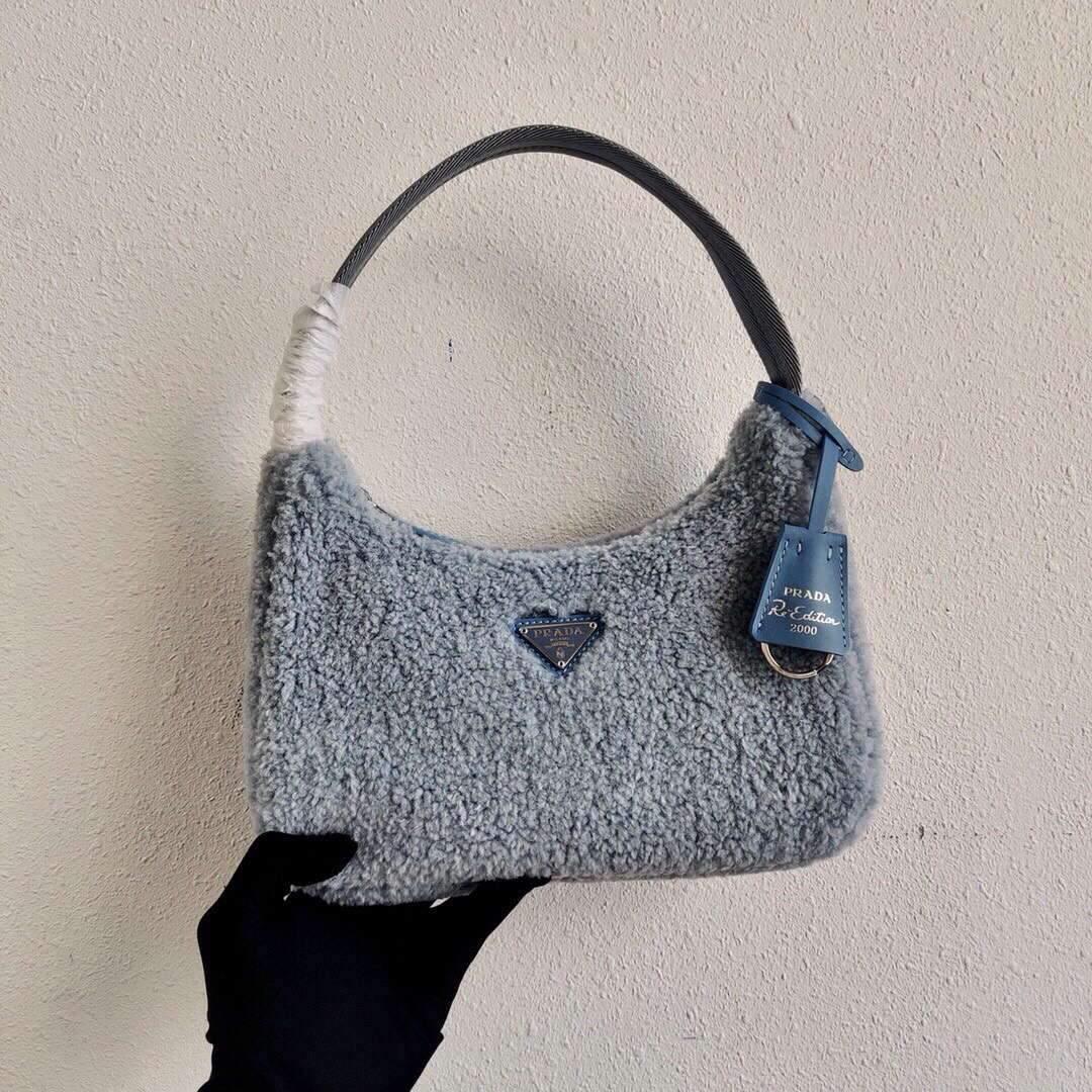 Prada 1NE515 Re Edition 2000 Shearling Mini Bag Blue