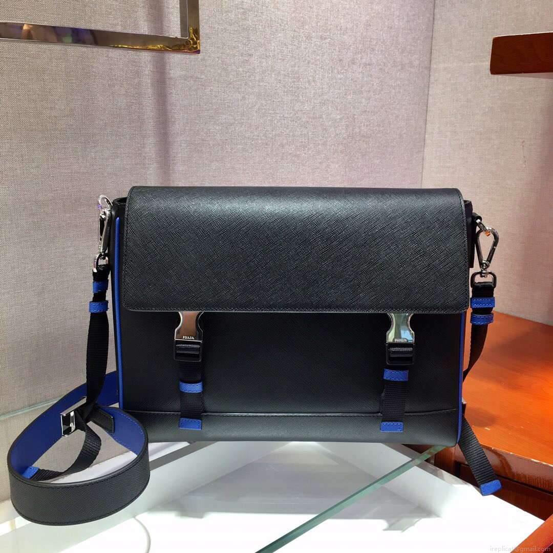 Prada 2VD018 Shoulder Bag Men Black and Blue