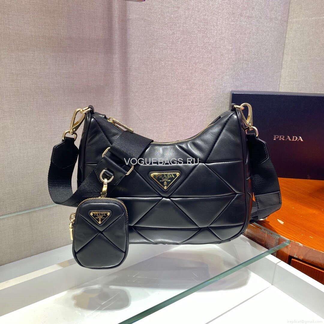 Prada 1BC151 Prada Padded Calfskin Shoulder Bag in Black