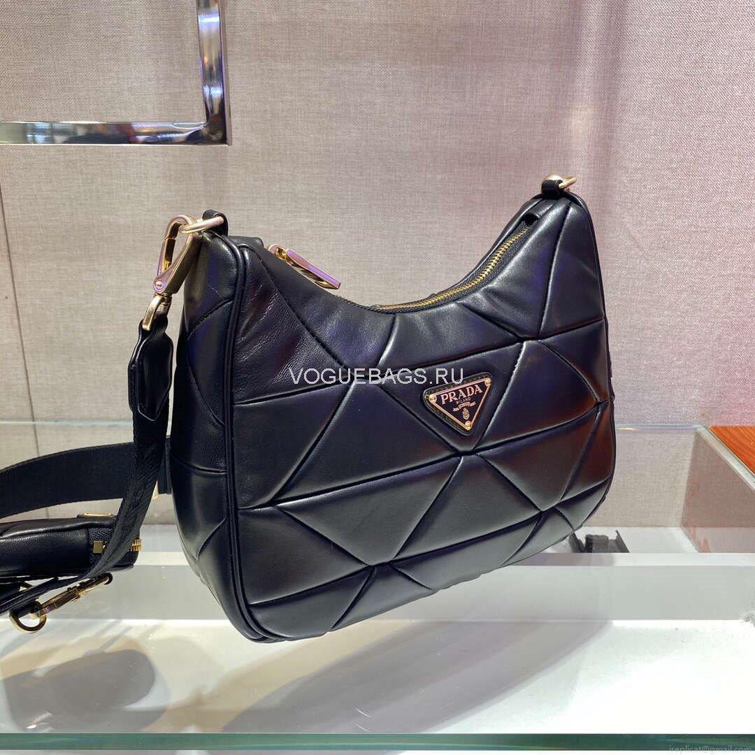 Prada 1BC151 Prada Padded Calfskin Shoulder Bag in Black