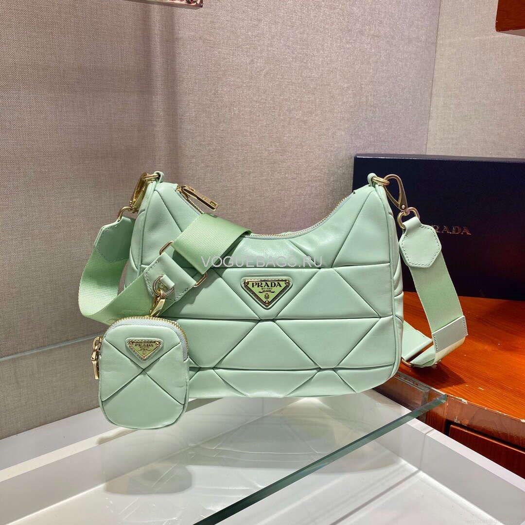 Prada 1BC151 Prada Padded Calfskin Shoulder Bag in Green