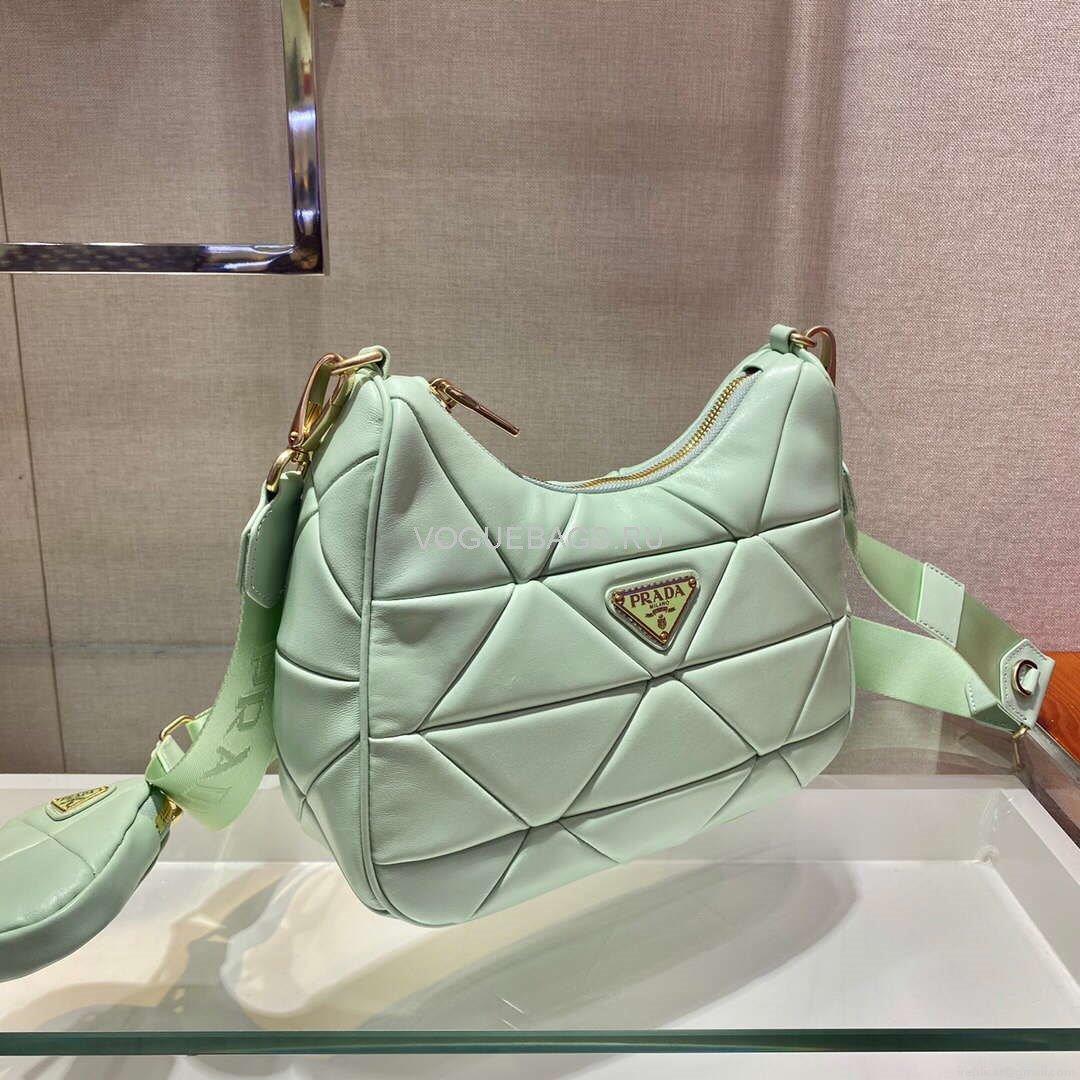 Prada 1BC151 Prada Padded Calfskin Shoulder Bag in Green