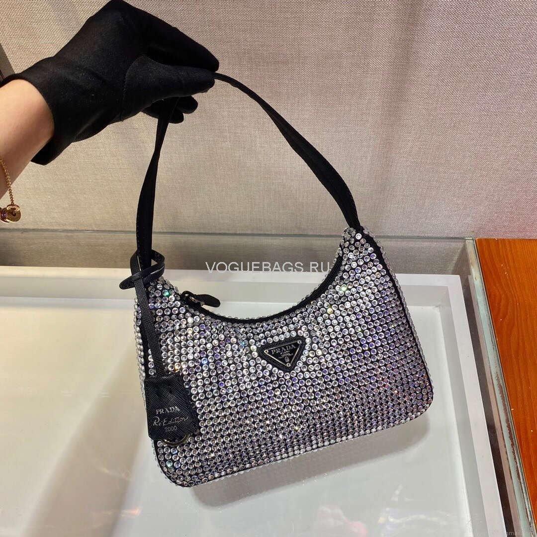 Prada 1NE515 Prada Hobo Diamond Mini Shoulder Bag Sliver