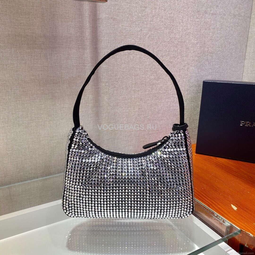 Prada 1NE515 Prada Hobo Diamond Mini Shoulder Bag Sliver