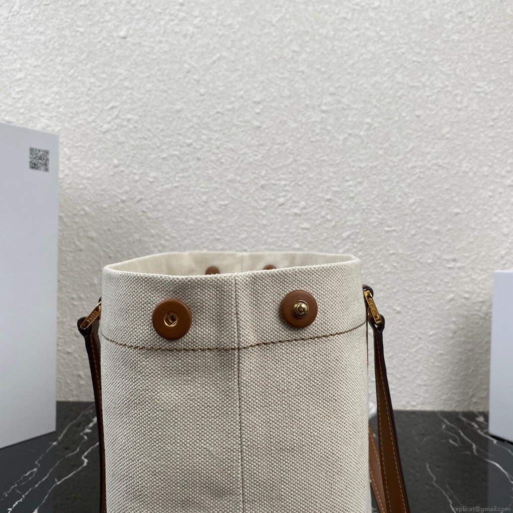 Prada 1BG356 Small linen blend and leather tote Beige