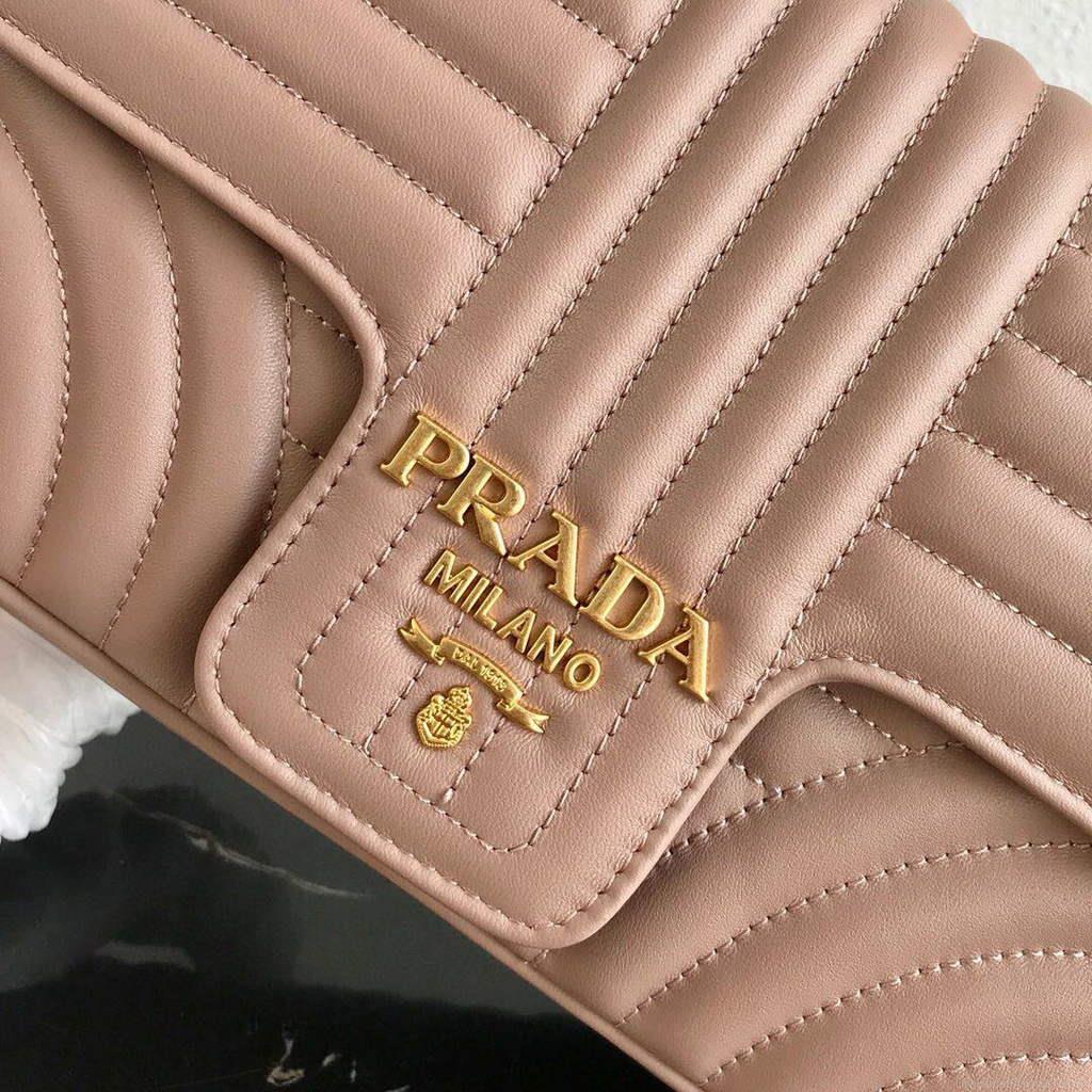 Prada 1BD108 Medium Leather Prada Diagramme Bag Apricot