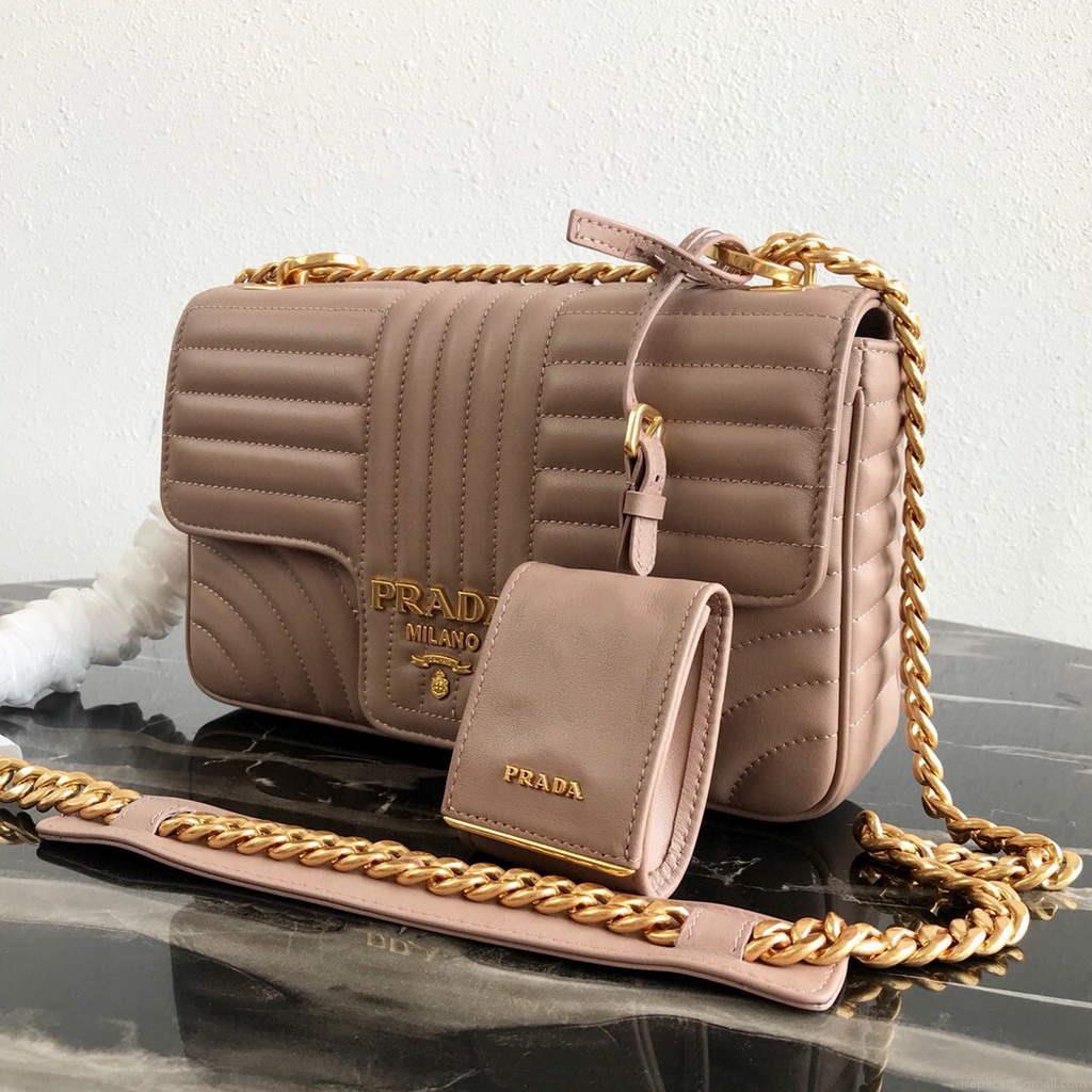 Prada 1BD108 Medium Leather Prada Diagramme Bag Apricot