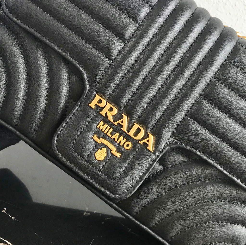 Prada 1BD108 Medium Leather Prada Diagramme Bag Black