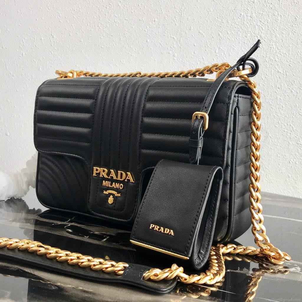 Prada 1BD108 Medium Leather Prada Diagramme Bag Black